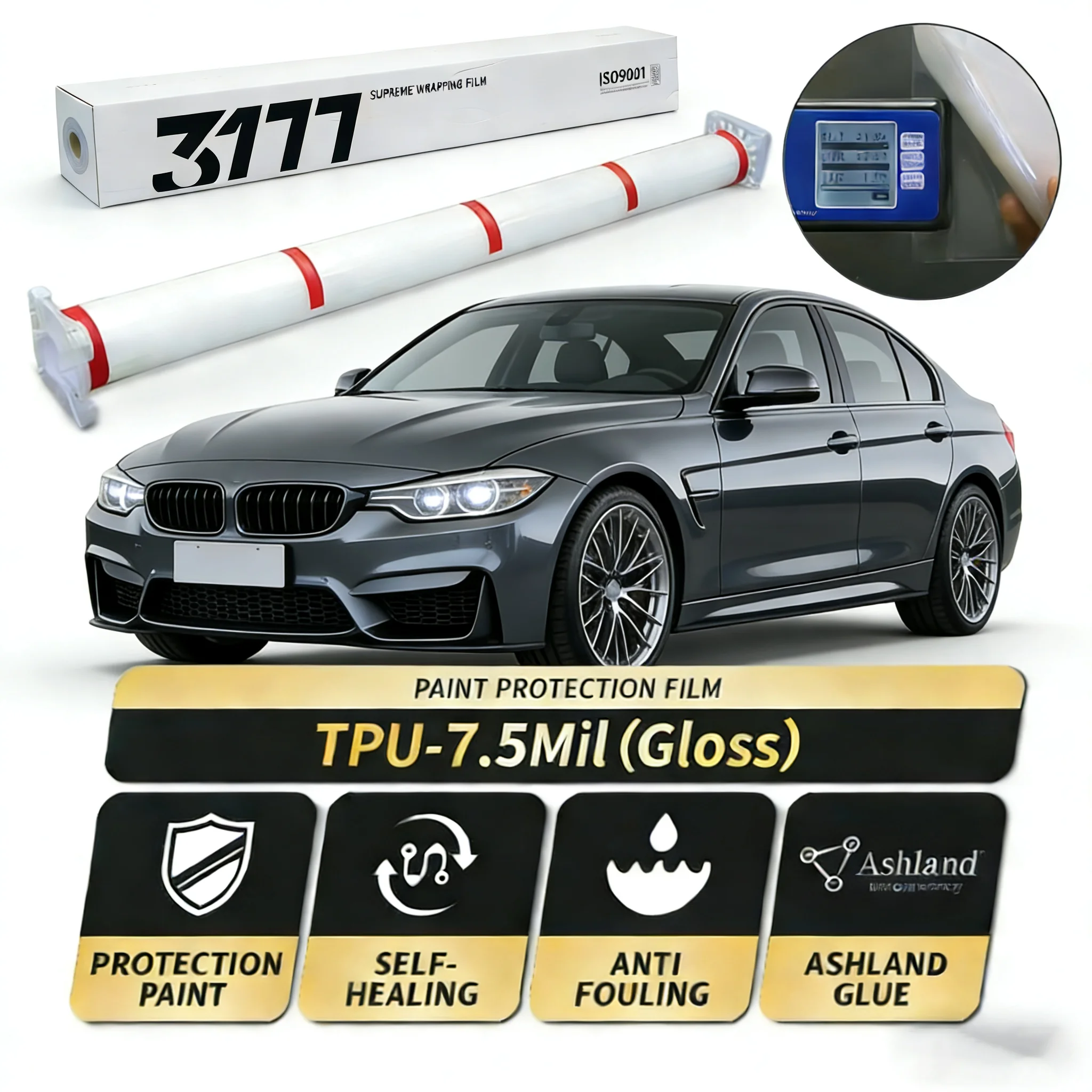 TPU PPF Transparent Car Film 7.5Mil Thickness 8-year Warranty Self-adhesive Reusable Stain-resistant & Non-yellowing