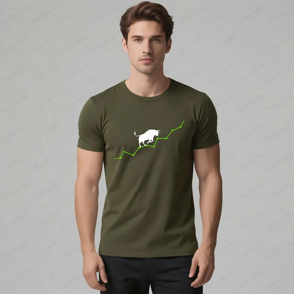 سوق الأسهم الثور تي شيرت الأسهم الارتفاع التي شيرت الأسهم تاجر المحملة القمم الرجال النساء الصيف الحياة اليومية Crewneck القطن قصير الأكمام #1