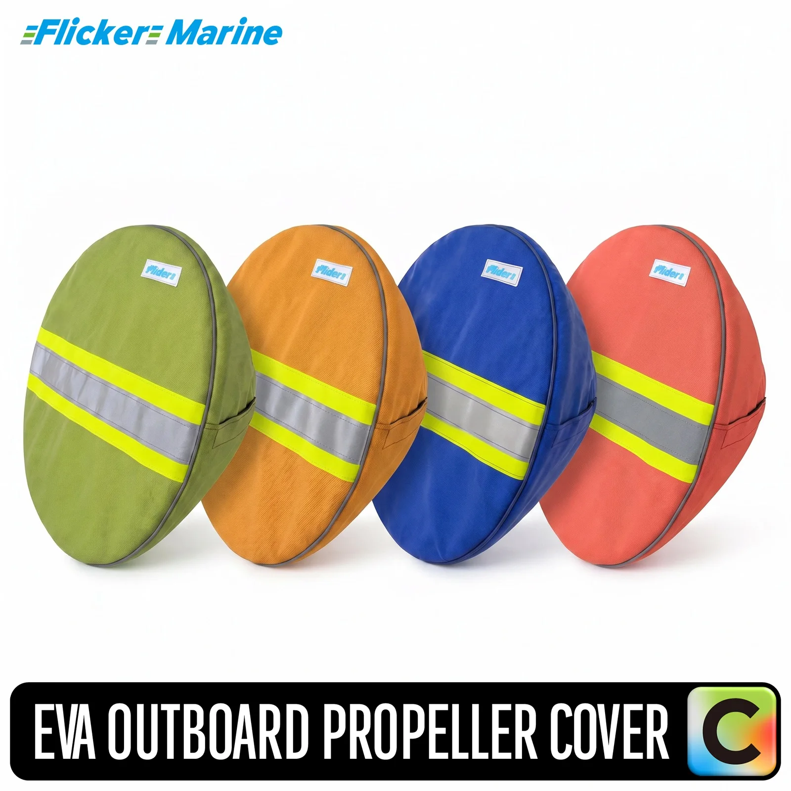 FLICKER MARINE Colorful EVA Outboard Propeller Cover Marine Boat Motor Prop Guard Protector with Reflective Safety Strips Soft F