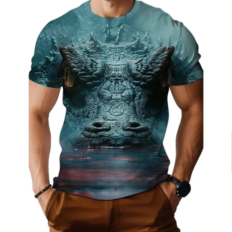 Crocodile 3d Printed T-Shirt Summer Men's Short Sleeve Fashion Personality Outdoor Casual Sports Quick Drying Casual Everyday