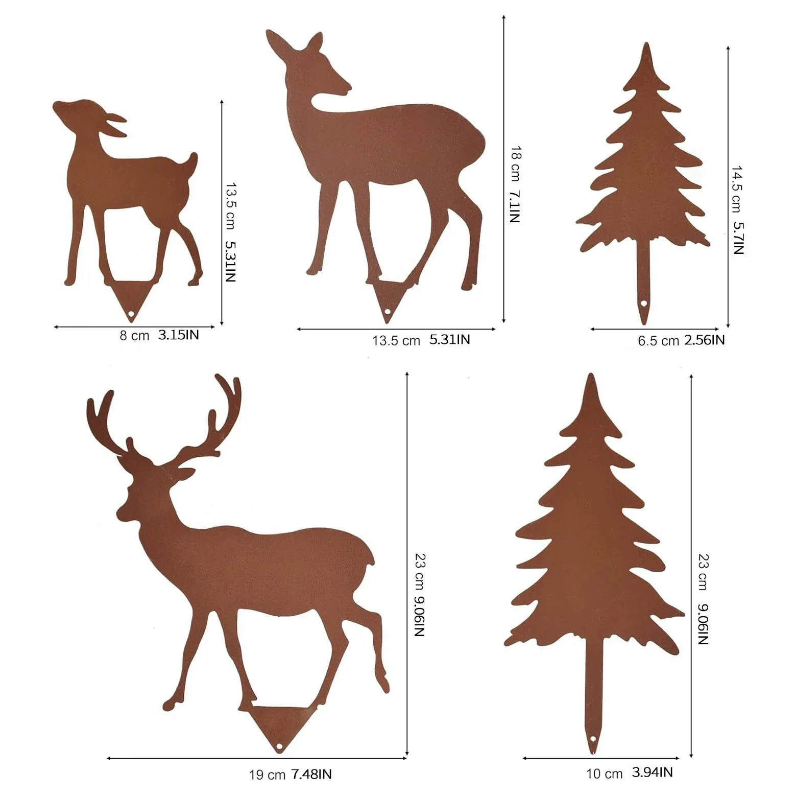 Christmas Garden Ground-Mounted Decorations 2 Trees 3 Deer Rusty Ground-Mounted Home Garden Outdoor Animal Sign Board
