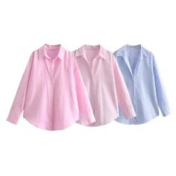 PB&ZA2024 Autumn New Women's Fashion Style Commuting Leisure Versatile Single breasted Long sleeved Shirt