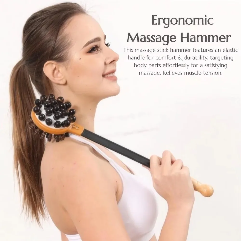 Afbeelding 4: Nieuwe Meridianen Massagehamer Relax Dubbele Kop Houten Massagestok Handheld Percussie Massager