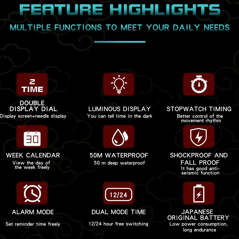 SANDA Multifunctional Style Watch Double Display Clock Military LED Digital Army Men Watch Student Electronics Waterproof Watch