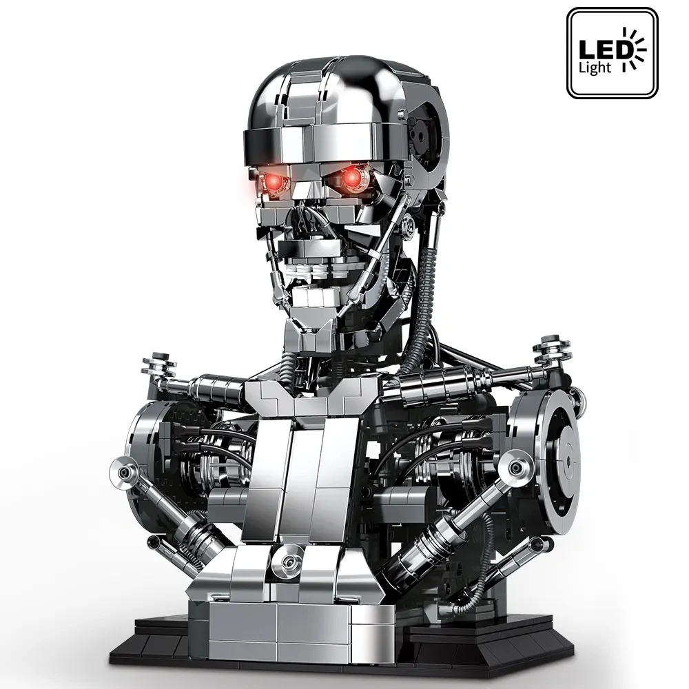 1469PCS Mecha Schedel Skelet Robot Bouwstenen Film T800 Buste Figuren Model Desktop Ornament Bouwstenen Speelgoed Cadeau