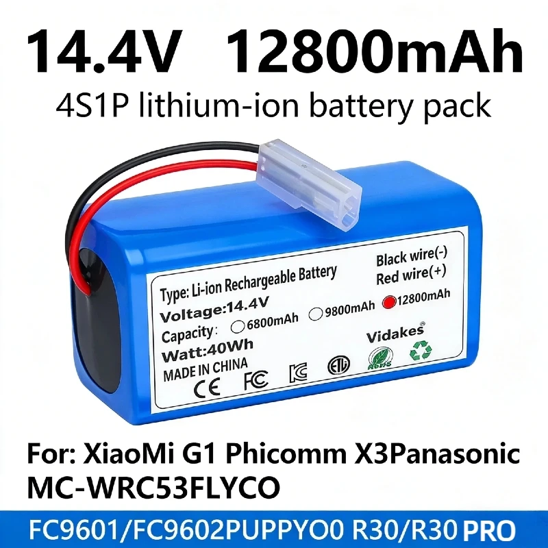 

New 4S1P 14.4V 6800mAh Li-ion Battery Pack,For XIAOMI MIJIA Mi Robot Vacuum-Mop Essential G1 MJSTG1, SKV4136GL H18650CH R30 R35☜