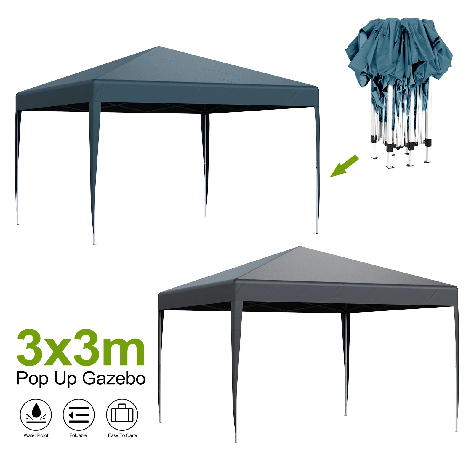 Pop Up Gazebo 3x3m, Heavy Duty Premium Portable Gazebo,Weatherproof, UV-Resistant, Easy-Assembly, Ideal for Garden, Patio, Event