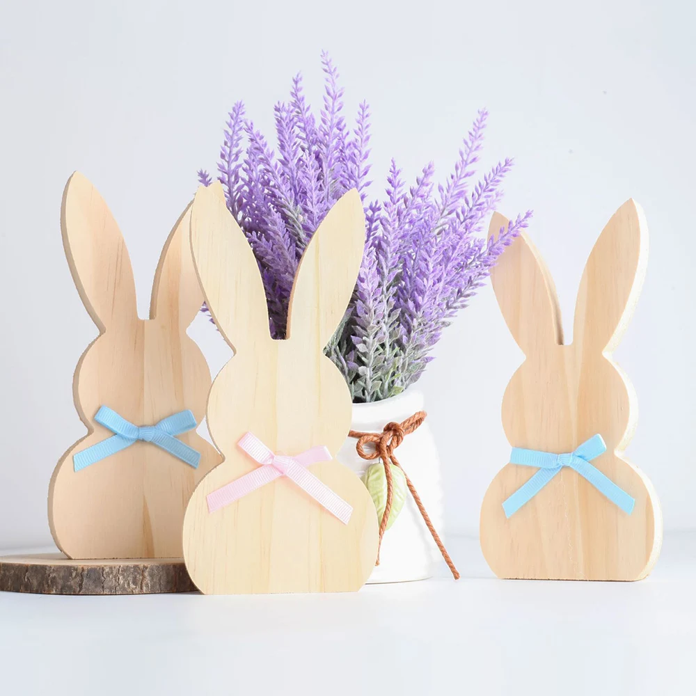 NEW 1PC Pine Rabbit Ornament Easter Wooden Household Ornaments Home Decor Crafts Decoration DIY Festival Accessories