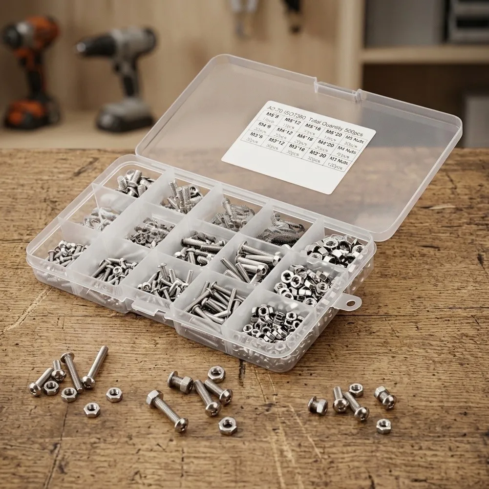 500pcs Rustproof 304 Stainless Steel Hex Socket Screws Nuts Set Hardware Fastener Kit For Furniture Mechanical Repair Assembly