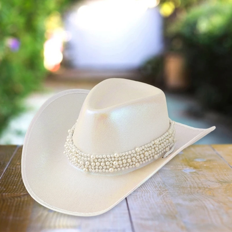 Eye-catching Cowboy Hats Heavy Pearls Panama Hat Surprise Gift for Girl Boys Bride Hat for Carnivals Music Festival Dropship