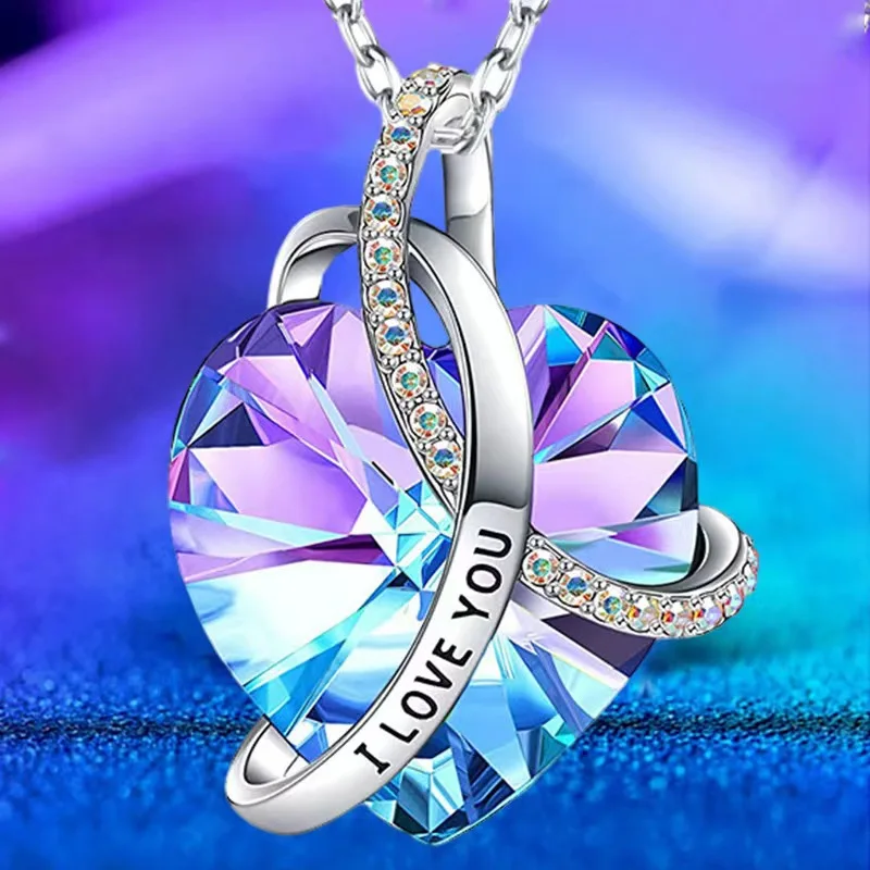 الحب الوردي جمشت قلادة كريستال القلب قلادة عيد الحب هدية الزفاف قلادة حفلة عيد ميلاد فتاة أمي زوجة صديقة