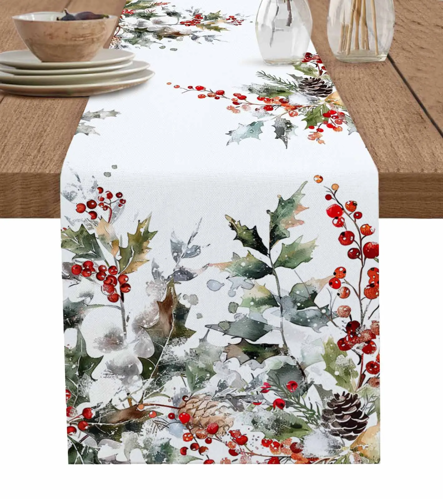 Christmas Pine Berry Eucalyptus Leaf Snowman Decorations Coffee Table Decor Tablecloth Table Kitchen Decorative Table