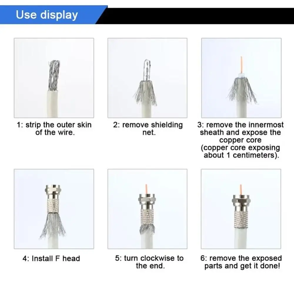 10Pcs 75 Ohm RG6 F Type Cable Connector Copper Screw On Type F Type Coaxial Adapter Twist On Design 75-5