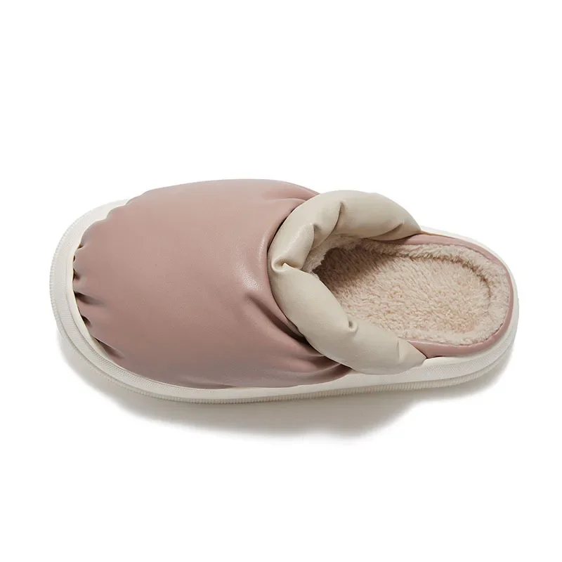 Pantofole da esterno in pelliccia da donna invernali impermeabili in pelle PU caldo peluche coppia scarpe in cotone camera da letto interna tacchi piatti scivoli soffici