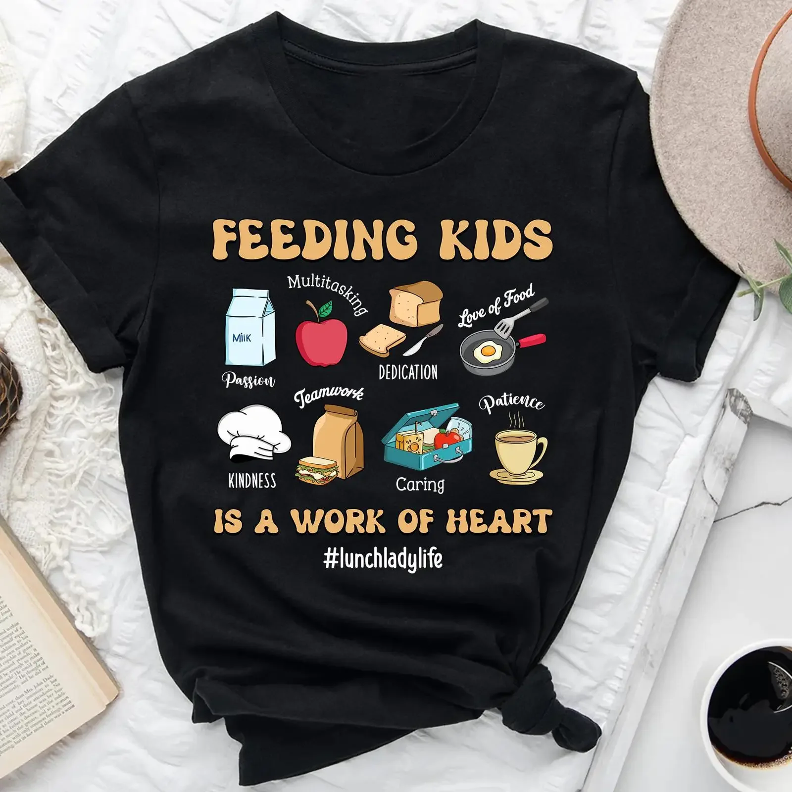 Lunch Lady Life Feeding Kids Is A Work Of Heart T Shirt Cafeteria Worker School Crew Staff Appreciation  vintage Washed