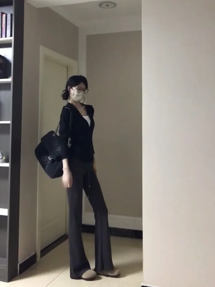 Pantalon de sport évasé américain pour femme, automne-hiver, taille haute, drapé, amincissant, jambes droites, jambes larges