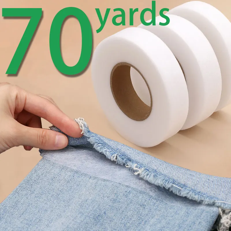 Cinta de doble cara termofusible de 70 yardas, cinta de fusión de tela con dobladillo para planchar, cinta sin dobladillo para pantalones vaqueros, suministros de costura para ropa