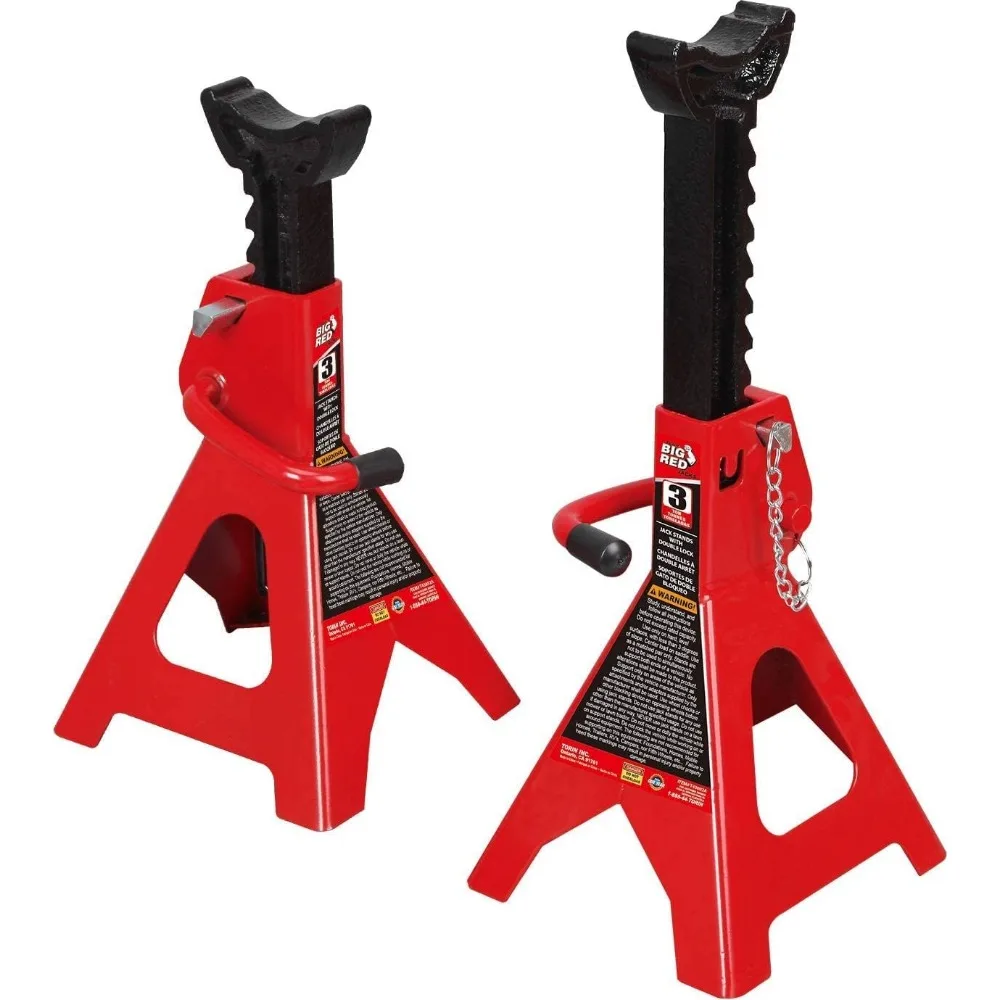 

3 Ton Steel Jack Stands with Double Locking, 6000 lb Capacity, Red Pair for Vehicle Support