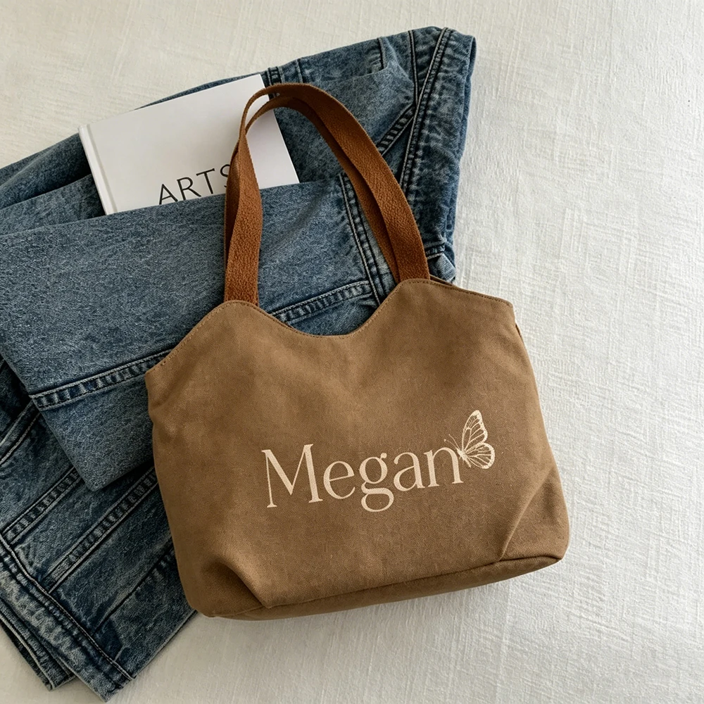 

Personalized Canvas Tote Bag Custom Name Printed Shoulder Bag Reusable Shopping Bag Work School Mom Bag Handbag Gift for Women