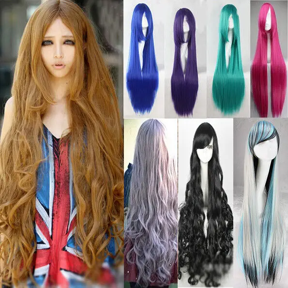 

Super Long 100CM Full Wigs Cosplay Costume Halloween Hair Anime Wavy Straight