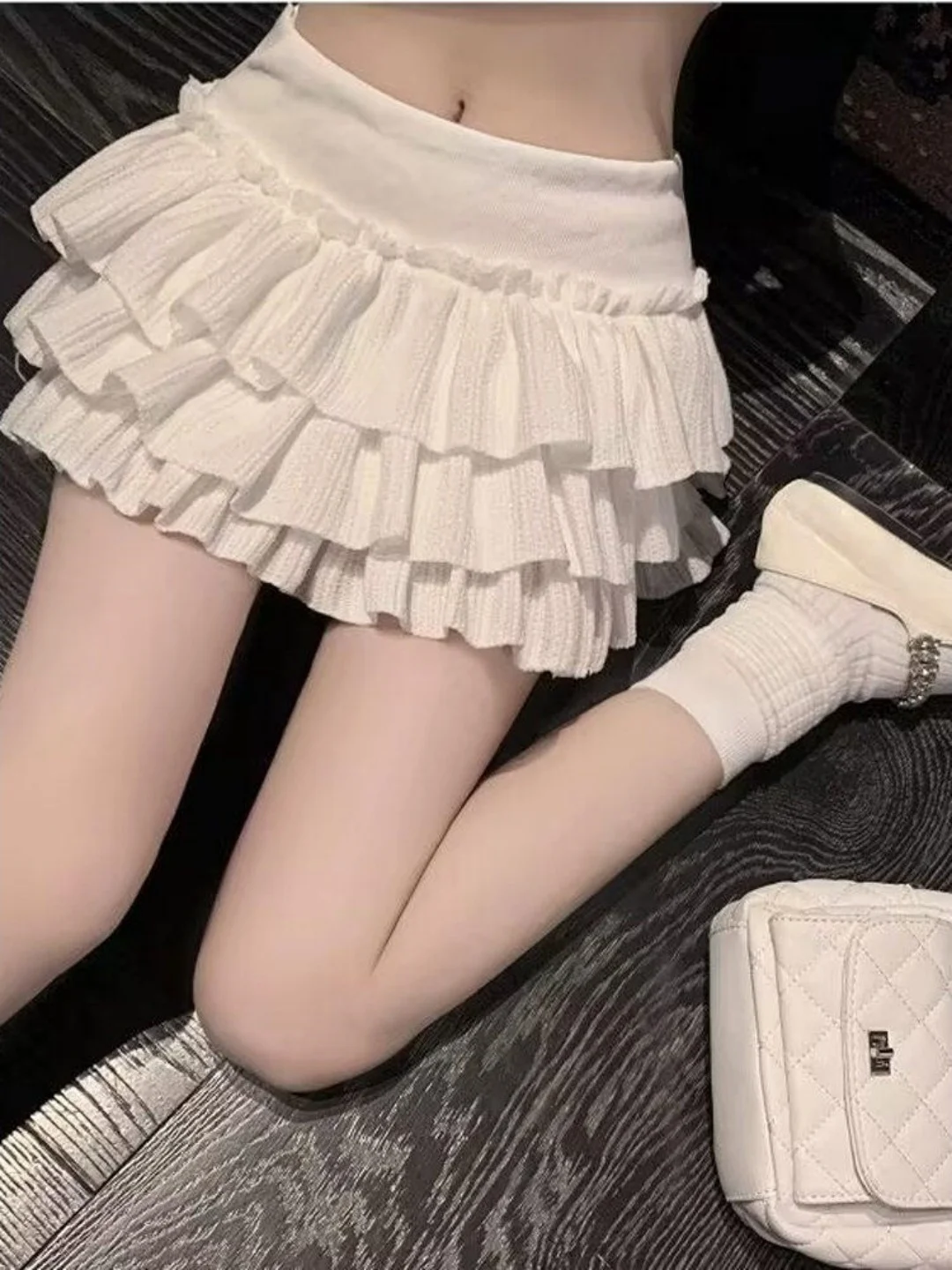 Puffy Short Skirt Women's Miniature High Waist Flared Half-length Cake Style Pure Desire Bicolor Pleated Puffy Skirt