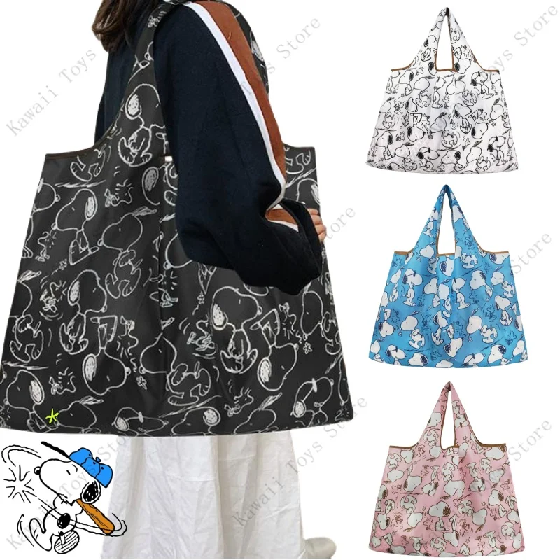 Snoopy Cartoon Foldable Shopping Bag Reusable Waterproof Polyester Big Size Thick Nylon Tote Portable Shoulder Women\'s Handbags