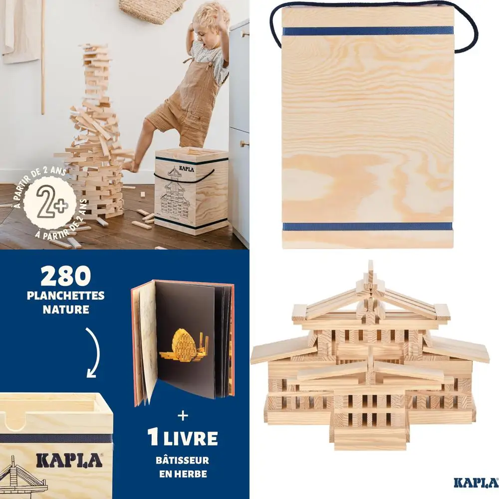 Kinderfreundliches Holzbaustein-Set – 280 Teile mit Aufbewahrungsbox und Kunstführer für Kinder ab 3 Jahren