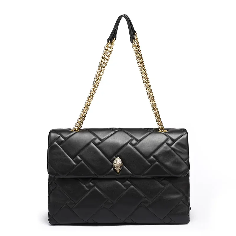 KURT GEIGER LONDON XXL Women's Black Splicing Retro Diamond Gold Chain Shoulder Fashion Trendy Big Capacity Eagle Head HandBag