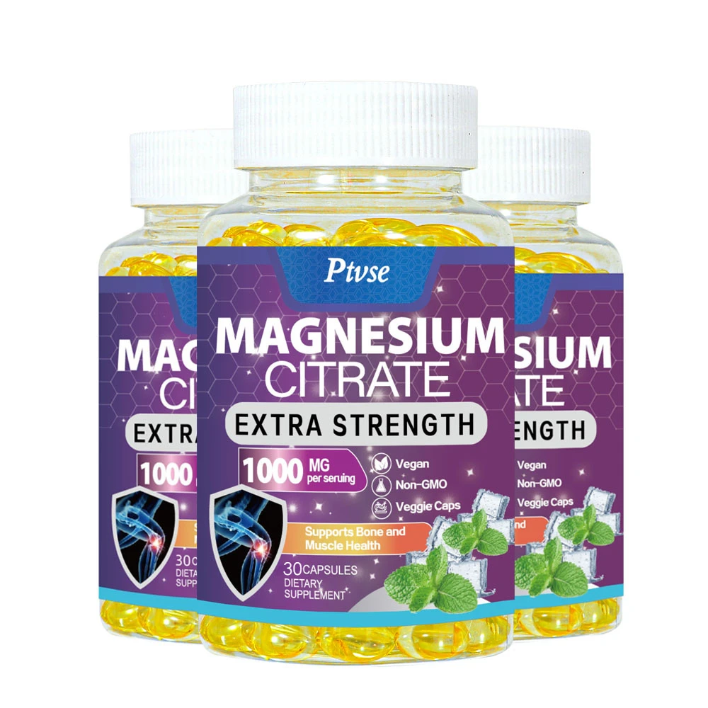 Cápsulas de citrato de magnesio 1000 mg - Máxima absorción para la salud muscular, del nervio, de los huesos y del corazón sin gluten, sin OGM