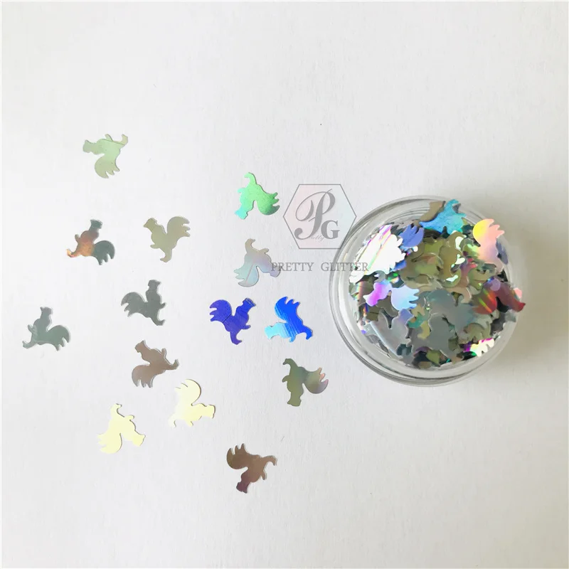 Prettyg 1 Doos Speciale Hanen Glitter Vorm Holografische Zilveren Dier Glitter Pailletten Voor Diy Art Ambachtelijke Nagel Make-Up Decoratie