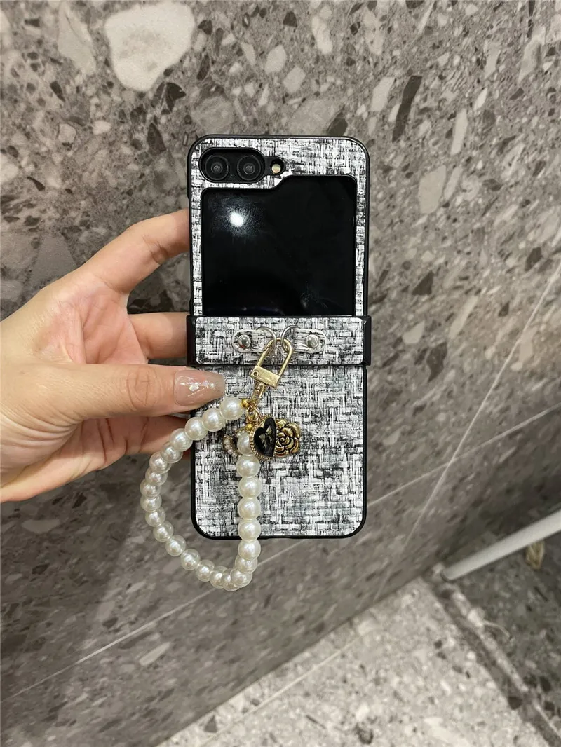 한국 패션 꽃 짧은 스트랩 힌지 케이스, 삼성 갤럭시 Z Flip6 케이스, Z Flip5 Z Flip4 Z Flip3 Razr50 울트라 포켓 2 N3flip