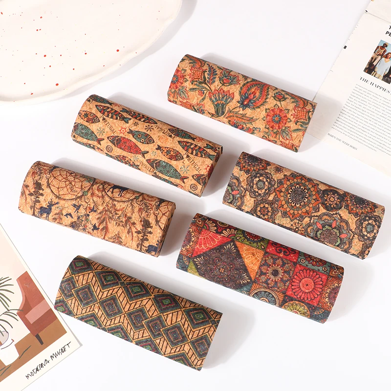 Japan Style Pressure-Resistant Antique Cork Mural Retro Glasses Case Portable Magnetic Myopia Storage Sunglassex Box For Unisex