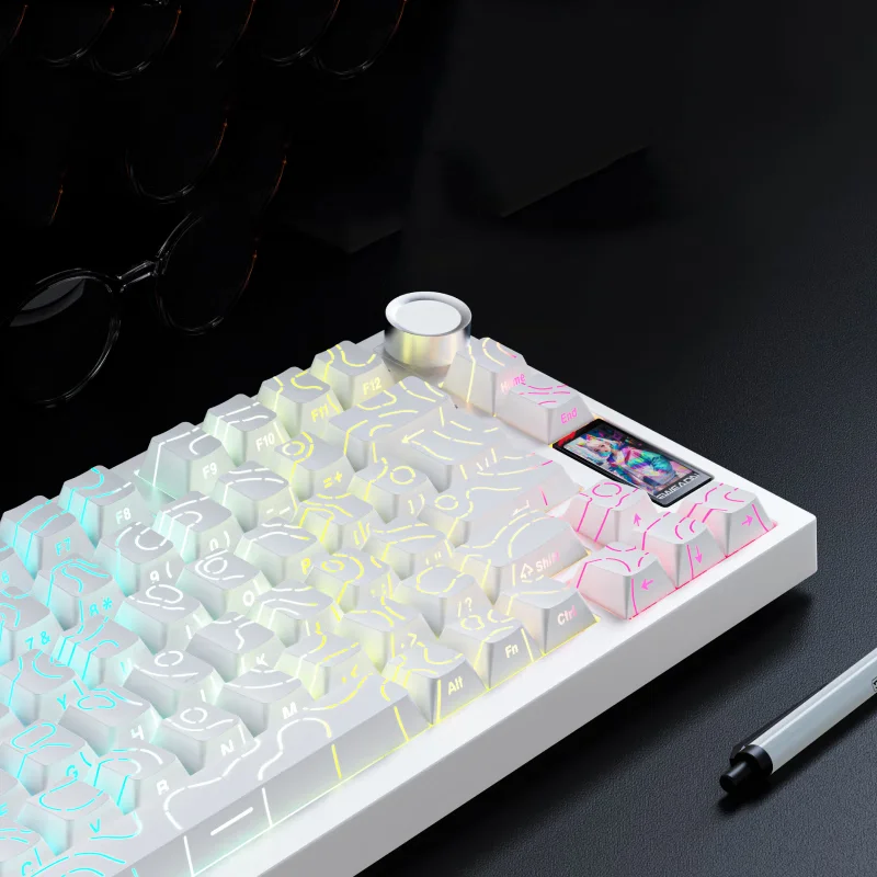 

Белые контурные колпачки для клавиш из ПБТ с боковой подсветкой RGB, 134 клавиши, колпачки для клавиш с двойным выстрелом и вишневым профилем для переключателей MX, механическая клавиатура