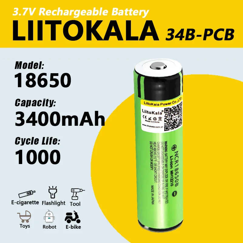 1-40pcs LiitoKala 34B-PCB 3.7V 18650 3400mah NCR18650B Lithium Rechargeable Battery For Flashlight batteries