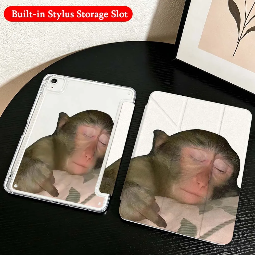 

Cartoon Abstract Monkey For iPad Mini Pro Air 5 6 7 8 9 10th 11th 11 9.7 10.9 13 inch Transparent Y-Shaped Folding Tablet Case