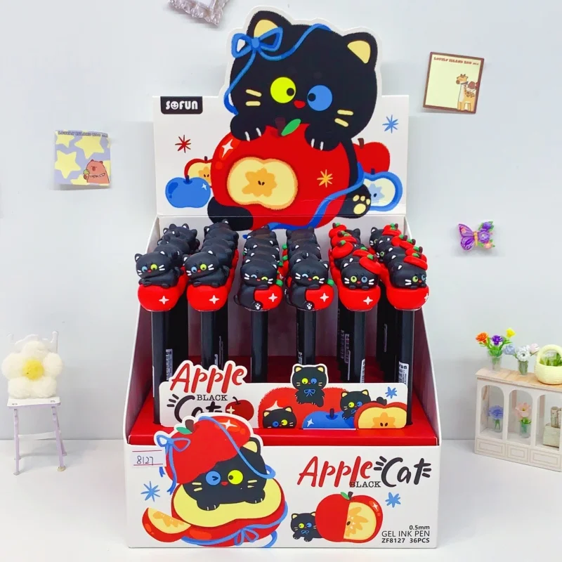 

36pcs/lot Creative Apple Cat Gel Pen Cute 0.5mm Neutral Pen School writing Supplies Promotional Gift
