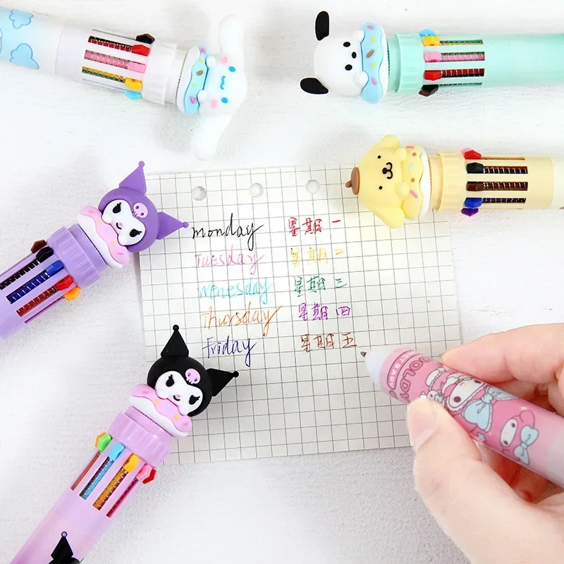 Sanrio HelloKitty Pen Twelve Color Kawaii Anime Stationery Kuromi Press Signature Student Dedicated School Supplie Children Gift