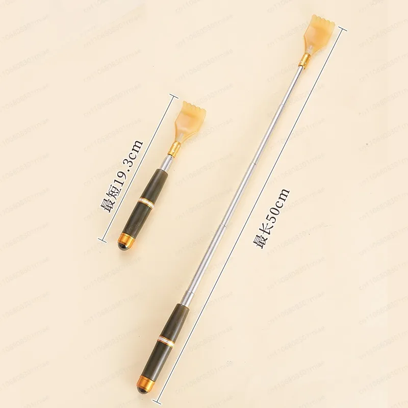 Extendable Retractable Back Scratcher Portable Stainless Steel Wooden Horn Shaped Itch Relief Tool for Home Office Travel