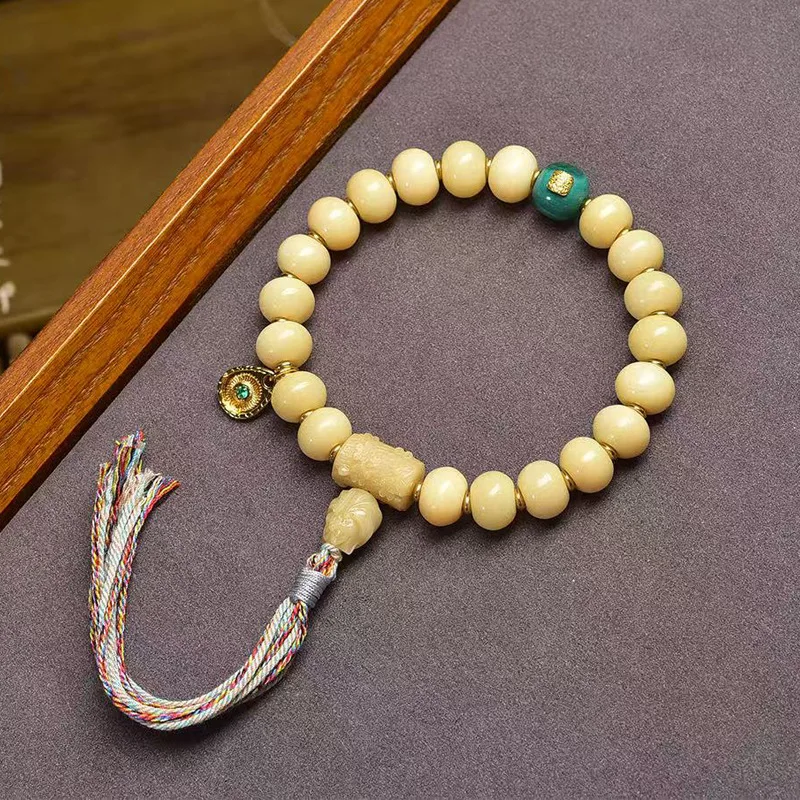 chicken oil yellow agate bracelet with single loop, malachite, yak bone, and three-way connector accessories