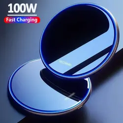 Almohadilla de carga inalámbrica de Metal de 100W, luz Led para iPhone 16, 15, 14, 13, 12 Pro Max, Samsung, Xiaomi, Mini estación de carga inalámbrica rápida