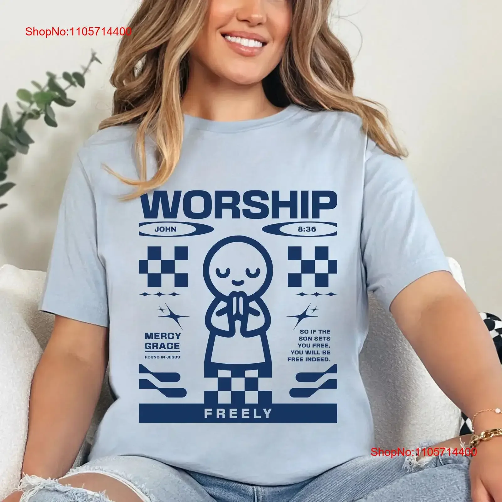 Christian T Shirt Worship Freely Praise Church Faith Bible Verse Inspirational Clothing Apparel s vintage Washed