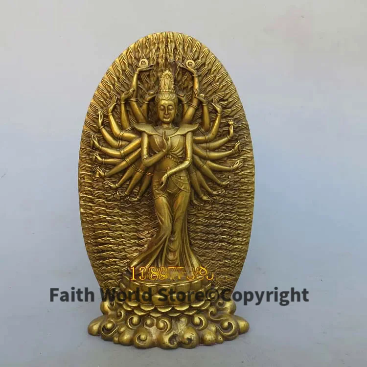 27cm # 2025 HOME lobby decoration Propitious QianShou Guanyin Maha Cundi Bodhisattva buddha FENG SHUI brass Sculpture art Statue