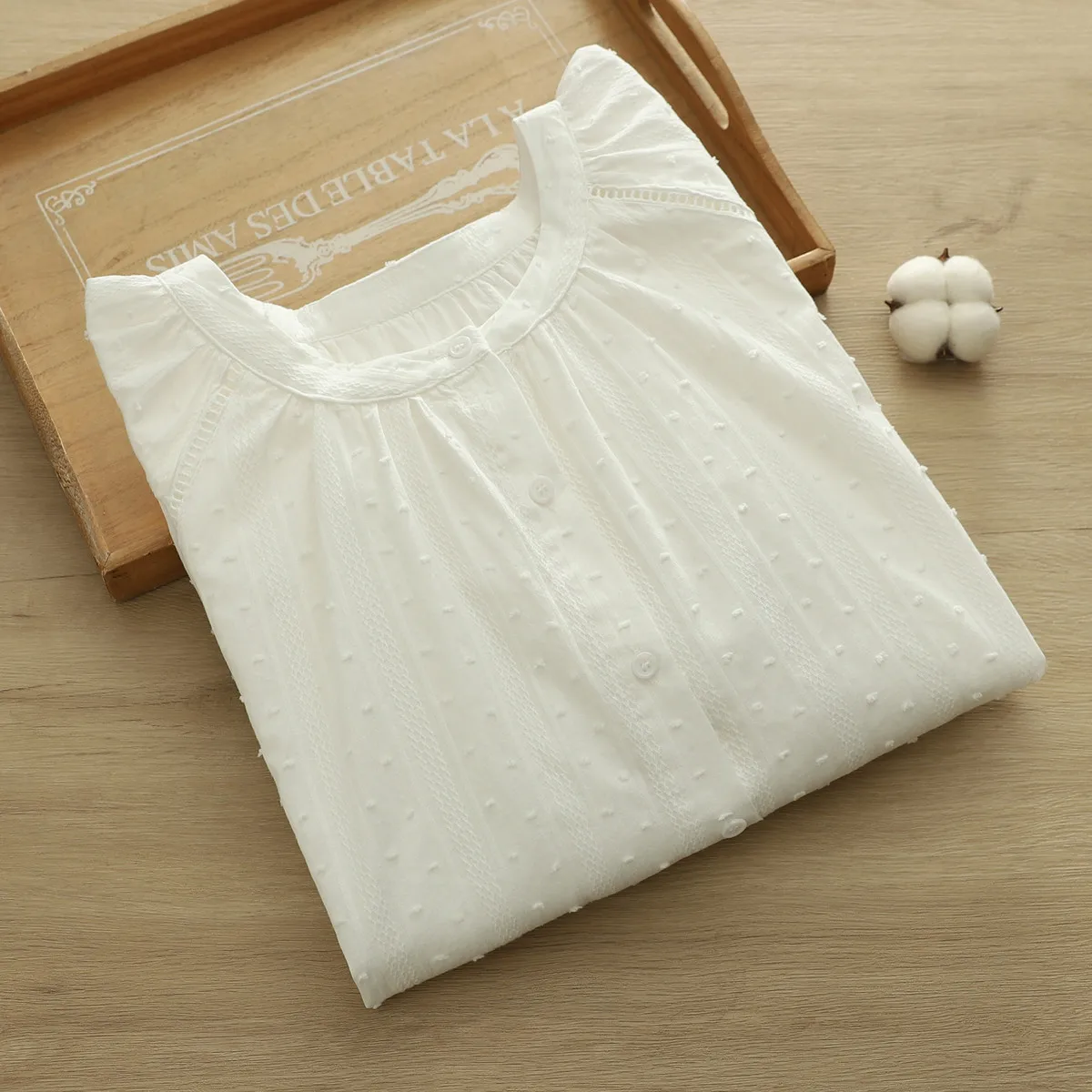 

New 2025 Autumn Cotton Long Sleeve Shirt, Women O Neck Hollow Out, Mori Girl Fashion Casual Temperament Loose Blouse T58425CC