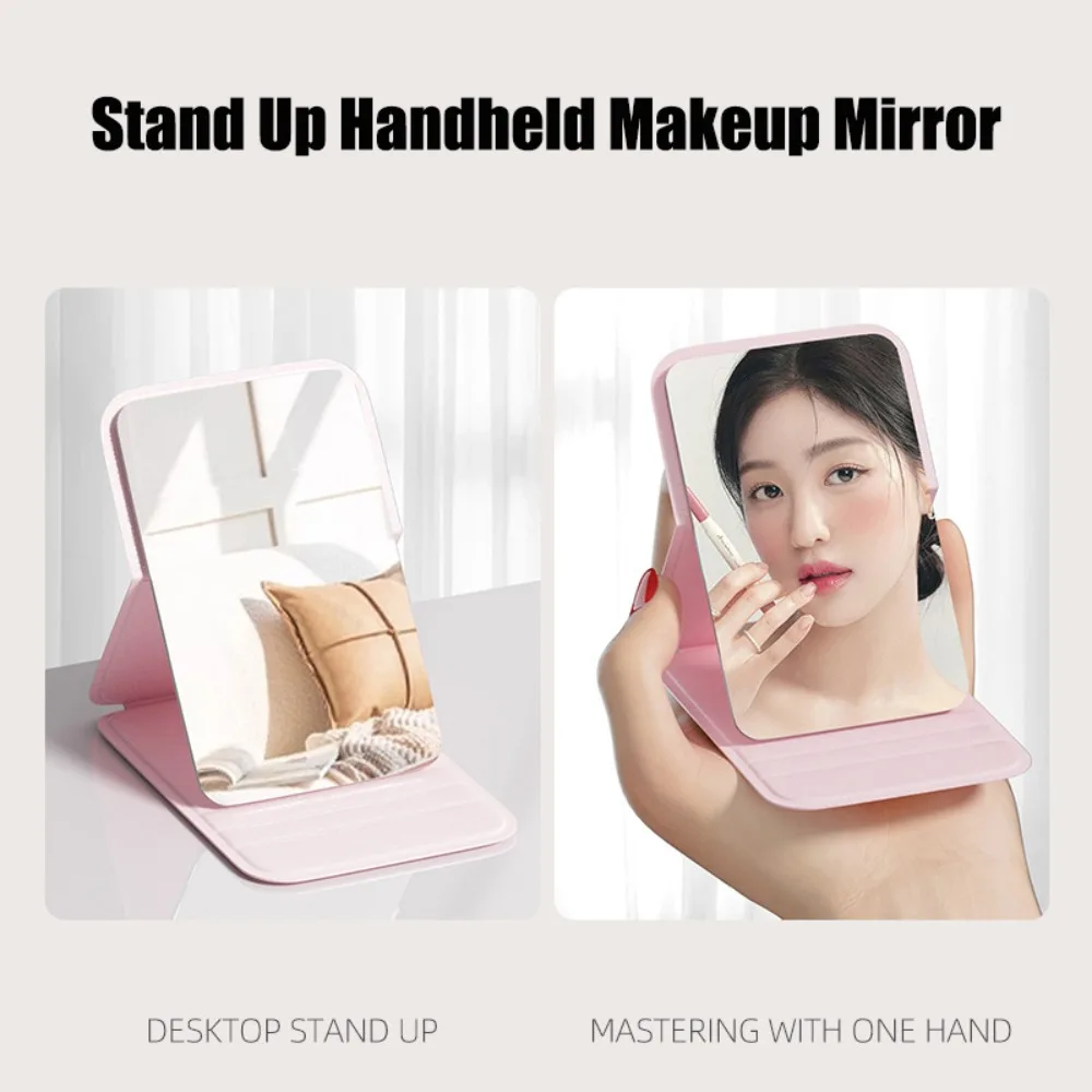 New Portable Mini Desktop Mirror Solid Color Stand Up Pocket Folding Mirror Korean Simple Handheld Makeup Mirror Makeup Skincare