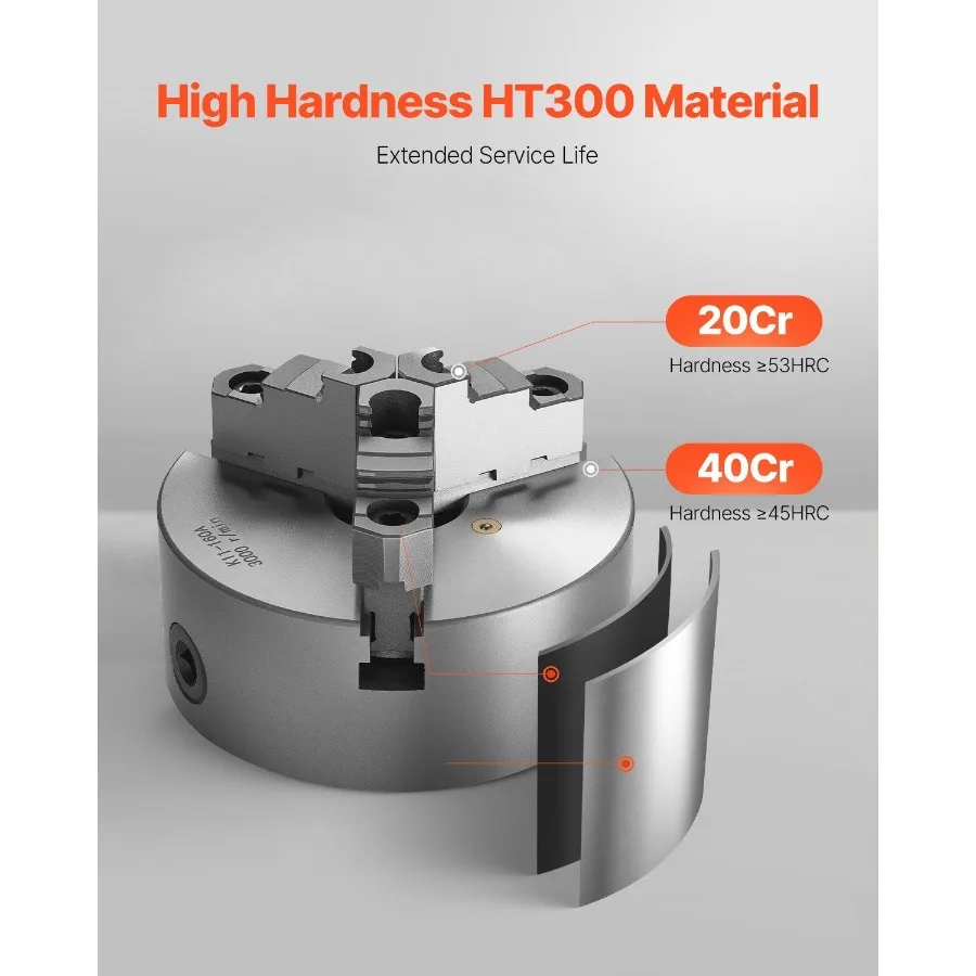 Mandril de torno de 3 mandíbulas 6 Polegada 160 mm Mandril autocentralizado com 1 1 2 in8 Placa de apoio rosqueada 0,125,71 pol (3145 mm) Faixa de fixação com