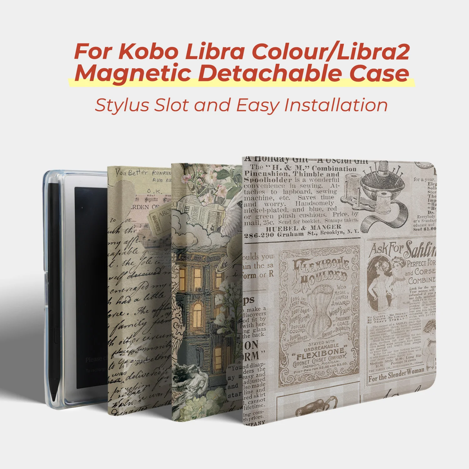 

Twosheep suit for Kobo Libra Colour Kobo Libra2 Magnetic Detachable Case Cover with Stylus Slot Clear Back INS Style