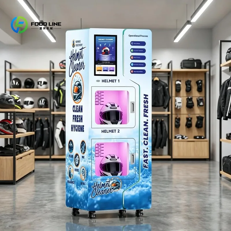 Customized Fully Automatic Helmet Cleaning Vending Machine Dual Tank Large Touch Screen Multi Language Voice Payment Support