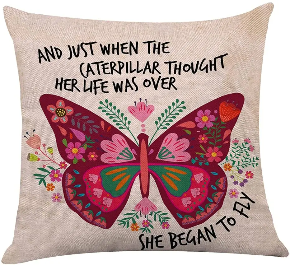 

Cute Colour Flower Throw Pillow Cover Butterfly Decorative Pillowcase Living Room Bedroom Bed Home Decor for Girls Pillow Case