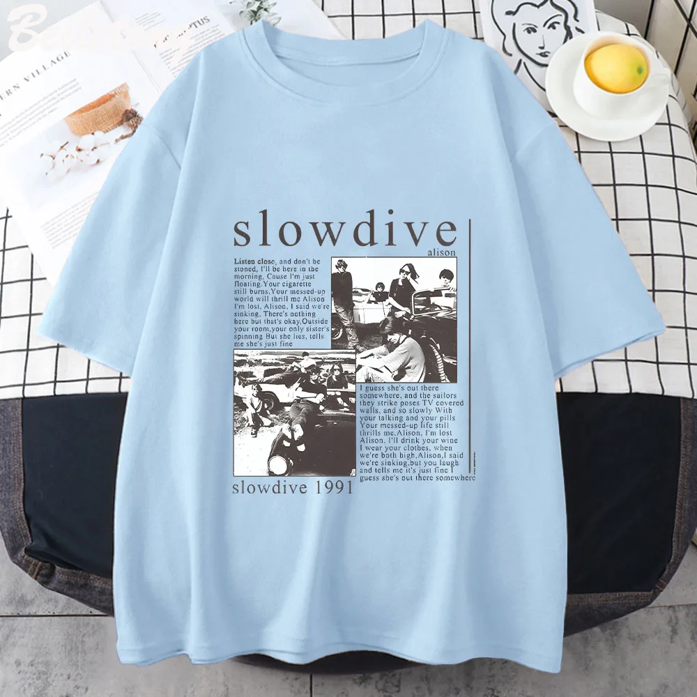 Slowdive T Shirt  Woman Loose Harajuku Causal T Shirts Anime Vintage Oversized Summer Female Tshirts Hip Hop 100% Cotton Tees