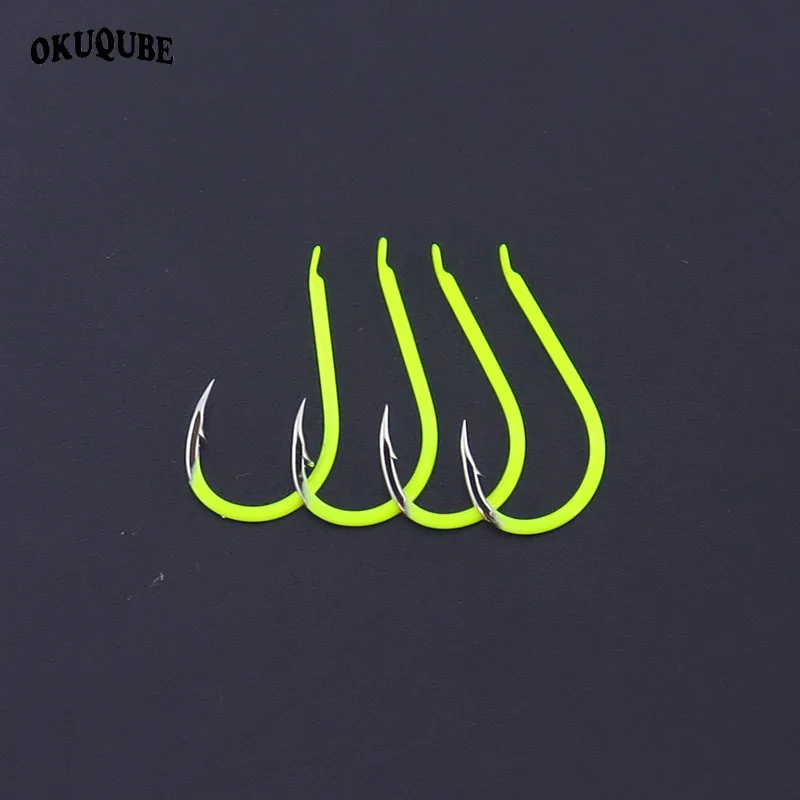 50pcs/lot Fishing Hooks High-Carbon Steel Anti-rust Green Coating Flattened Hook Body Barbed Fishhook Fishing Tackle For Fishing